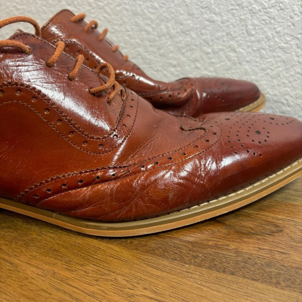 Giovanni Ferrara Leather Wingtip Oxford Dress Shoe  Lace Up Formal Brown size 12 - Picture 3 of 11